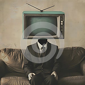 sitting man with a TV in his head, generative AI