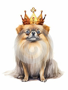 Sitting Pekingese with a Royal Demeanor in Watercolor AI Generated