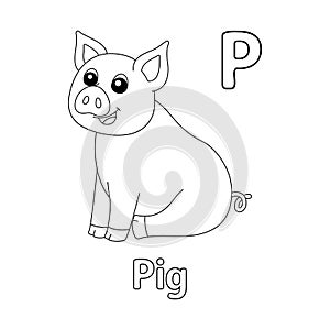 Sitting Pig Alphabet ABC Coloring Page P