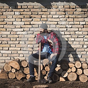 Sitting resting lumberjack