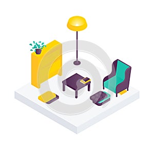 Sitting room isometric interior design composition