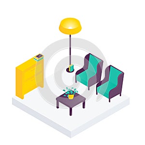 Sitting room isometric interior design composition