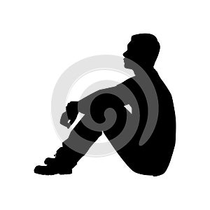 Sitting sad man silhouette vector