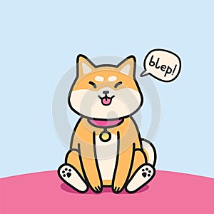 Sitting shiba inu dog with tongue outside vector illustration.