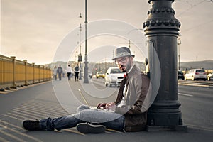 Sitting on the sidewalk