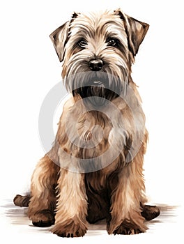 Sitting Soft Coated Wheaten Terrier with a Silky Coat Watercolor Painting AI Generated