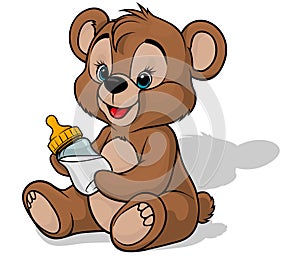 Sitting Teddy Bear with Baby Bottle