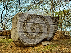 The ancient Hindu temple ruins of Bamuni Hills on the bank of Brahmaputra river in Tezpur, Assam, India. photo
