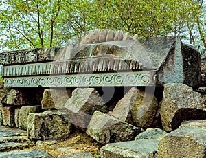 The ancient Hindu temple ruins of Bamuni Hills on the bank of Brahmaputra river in Tezpur, Assam, India. photo