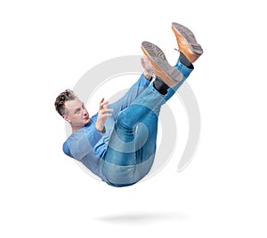 Situation, the man is falling. isolated on white background. Concept of an accident