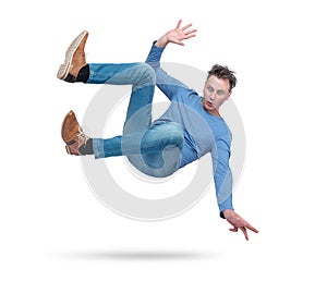Situation, the man is falling. isolated on white background. Concept of an accident