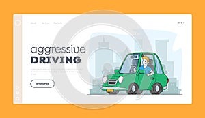 Situation on Road, Driver Aggression Landing Page Template. Car Accident or Conflict on Highway, Male Character Arguing