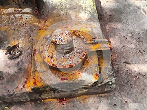 Siva Lingam Statue in Indian Hindu religious temple in Tamil nadu villages In India.