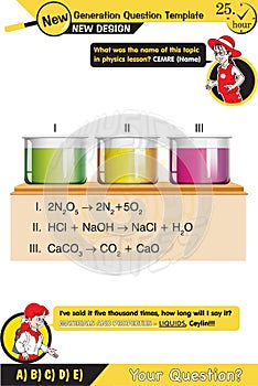 Physics, Substance and properties experiment illÃ¼stration, liquids, two sisters speech bubble, New generation question template