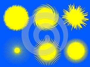 Six 6 Different Suns Sunburst Illustrations