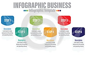 Six 6 rectangle link timeline steps or option workflow infographic plan concept design vector with icons. Business roadmap