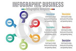 Six 6 Steps, Six 6 option Infographic design template with circles. Business concept with options. For content, diagram, flowchart
