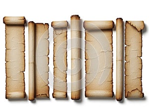 Six ancient scrolls isolated on white background