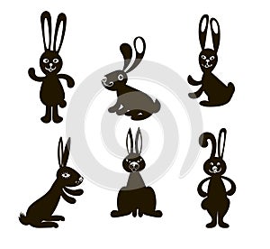 Six black Doodle rabbits