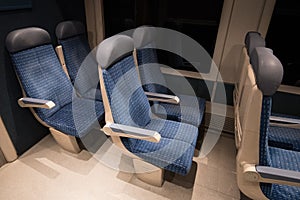 Six blue train seats  of a French train