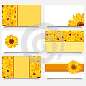 Six business cards with gerbera flowers.