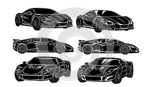Six cars silhouettes