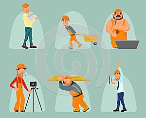 Six cartoon builders