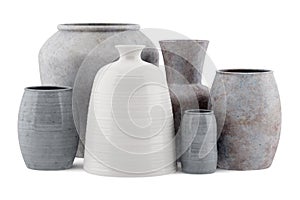 Six ceramic vases isolated on white