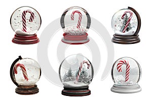 Six Christmas Snow Globes with Candy Canes
