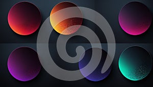 Six gradient circles with dot patterns on dark background