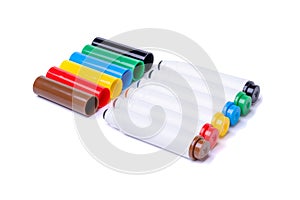 Six colored markers isolated on a white background