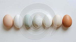 Six Colorful Eggs in a Row on White Background