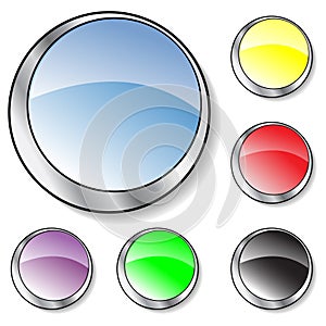 Six colorful glassy buttons