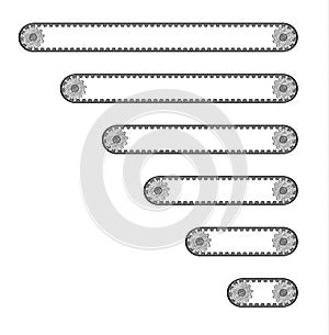 Six conveyor belts with two cogwheels