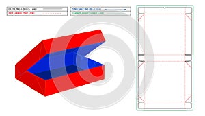 Six corner glued tray, 6 corner box dieline and packaging design template, diecut and 3D vector render box