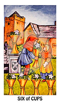 Six of Cups Tarot Card Emotional Security Being Cared for Giving and Receiving Openness Sharing Goodwill Kindness Charity Gi