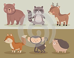 six cute animals icons