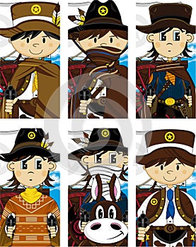 Six Cute Cartoon Cowboys
