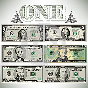 Six detailed, stylized drawings of bills photo