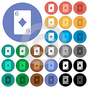 Six of diamonds round flat multi colored icons