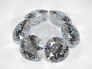 Six diamonds on white background with glare