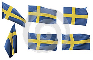 Six different positions of the flag of Sweden