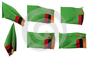 Six different positions of the flag of Zambia