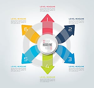 Six directions color arrows design diagram, chart, template, infographic.