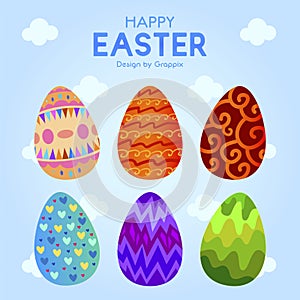 Six Easter Egg With Colorful Ornament Pattern