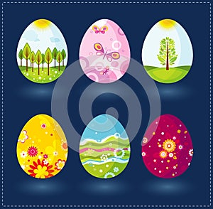 Six easter eggs, vector