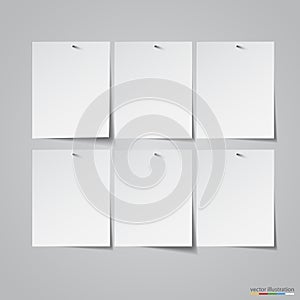 Six emty paper stickers on nails. Vector