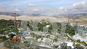 Six Flags Magic Mountain theme park in Valencia, Santa Clarita, aerial view