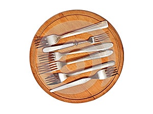 Six forks on breadboard