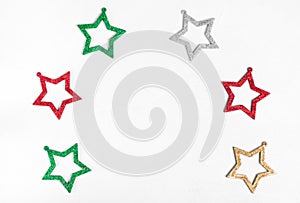 Six glittering star shaped decorations